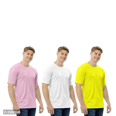 Reliable Multicoloured Polyester Blend Solid Round Neck Tees For Men