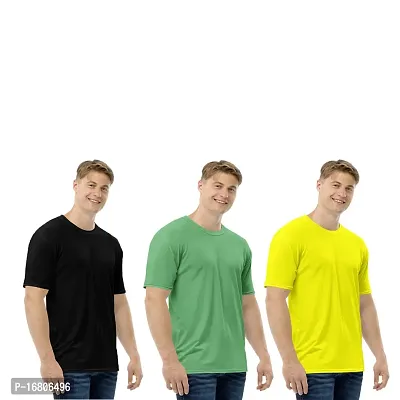 Reliable Multicoloured Polyester Blend Solid Round Neck Tees For Men