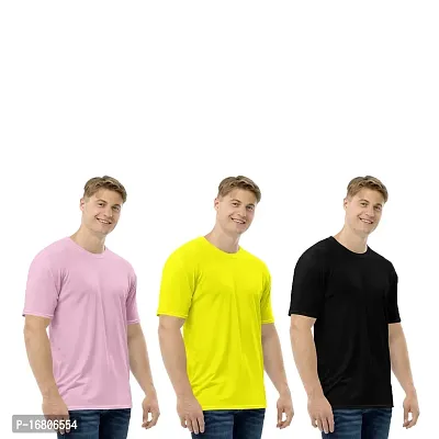 Reliable Multicoloured Polyester Blend Solid Round Neck Tees For Men