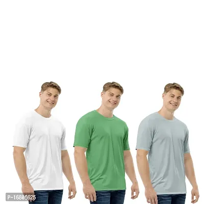 Reliable Multicoloured Polyester Blend Solid Round Neck Tees For Men