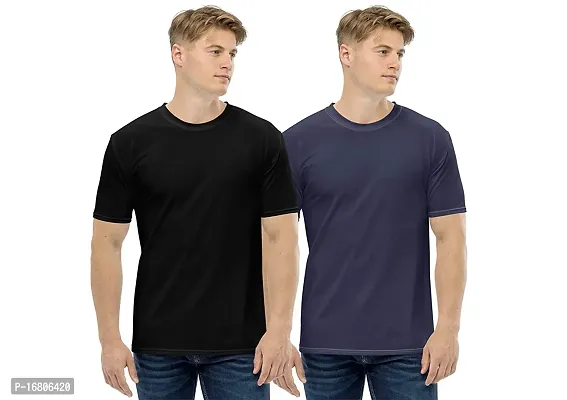 Reliable Multicoloured Polyester Blend Solid Round Neck Tees For Men-thumb0