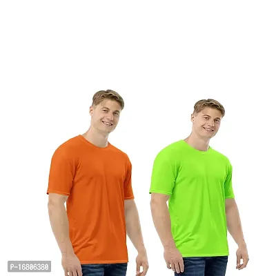 Reliable Multicoloured Polyester Blend Solid Round Neck Tees For Men