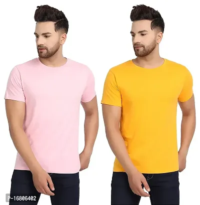 Reliable Multicoloured Polyester Blend Solid Round Neck Tees For Men