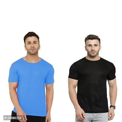 Reliable Multicoloured Polyester Blend Solid Round Neck Tees For Men