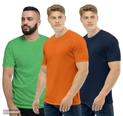 Reliable Multicoloured Polyester Blend Solid Round Neck Tees For Men