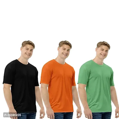 Reliable Multicoloured Polyester Blend Solid Round Neck Tees For Men