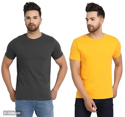 Reliable Multicoloured Polyester Blend Solid Round Neck Tees For Men