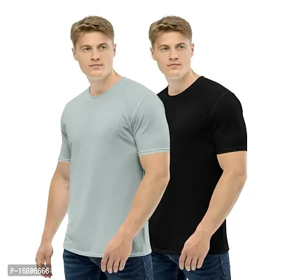 Reliable Multicoloured Polyester Blend Solid Round Neck Tees For Men