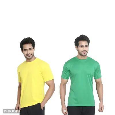 Reliable Multicoloured Polyester Blend Solid Round Neck Tees For Men-thumb0