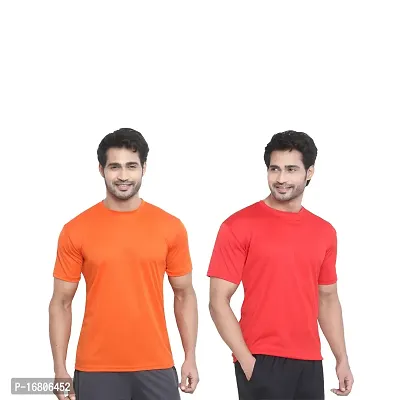 Reliable Multicoloured Polyester Blend Solid Round Neck Tees For Men