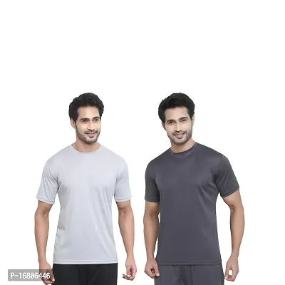 Reliable Multicoloured Polyester Blend Solid Round Neck Tees For Men