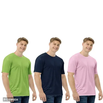 Reliable Multicoloured Polyester Blend Solid Round Neck Tees For Men