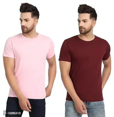 Reliable Multicoloured Polyester Blend Solid Round Neck Tees For Men