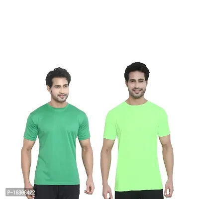 Reliable Multicoloured Polyester Blend Solid Round Neck Tees For Men