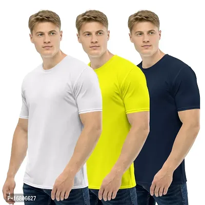 Reliable Multicoloured Polyester Blend Solid Round Neck Tees For Men-thumb0