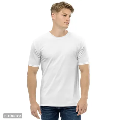 Reliable White Polyester Blend Solid Round Neck Tees For Men-thumb0