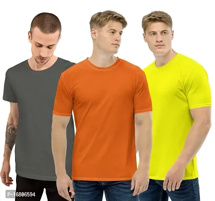 Reliable Multicoloured Polyester Blend Solid Round Neck Tees For Men