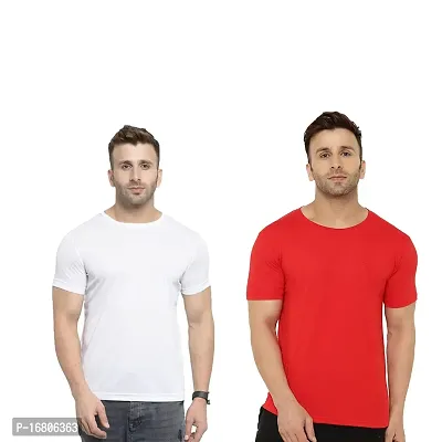 Reliable Multicoloured Polyester Blend Solid Round Neck Tees For Men