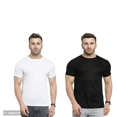 Reliable Multicoloured Polyester Blend Solid Round Neck Tees For Men-thumb0