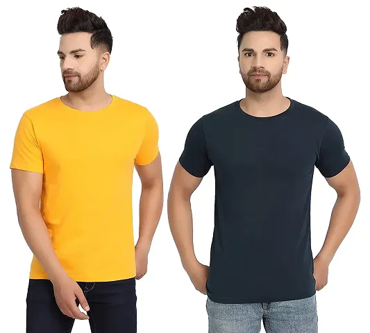 Reliable Blend Solid Round Neck Tees For Men