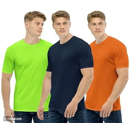 Reliable Multicoloured Polyester Blend Solid Round Neck Tees For Men