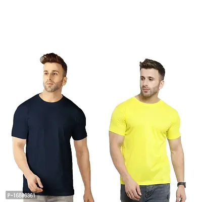 Reliable Multicoloured Polyester Blend Solid Round Neck Tees For Men