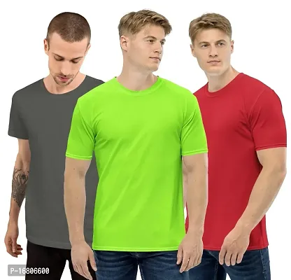 Reliable Multicoloured Polyester Blend Solid Round Neck Tees For Men