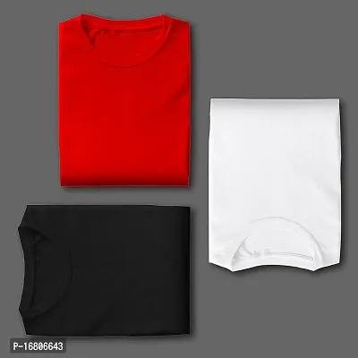 Reliable Multicoloured Polyester Blend Solid Round Neck Tees For Men