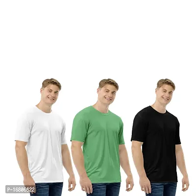 Reliable Multicoloured Polyester Blend Solid Round Neck Tees For Men