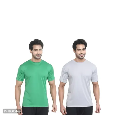 Reliable Multicoloured Polyester Blend Solid Round Neck Tees For Men-thumb0