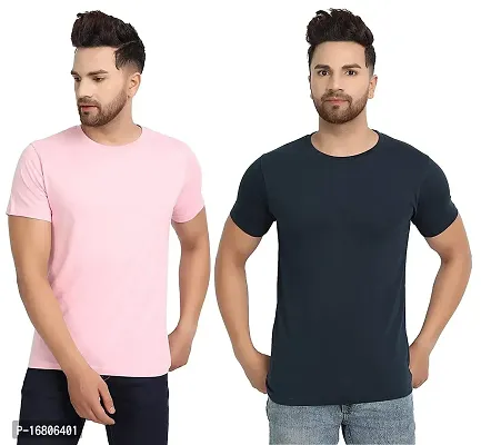 Reliable Multicoloured Polyester Blend Solid Round Neck Tees For Men-thumb0