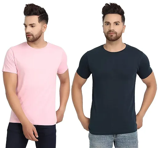 Reliable Blend Solid Round Neck Tees For Men