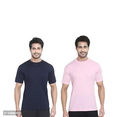 Reliable Multicoloured Polyester Blend Solid Round Neck Tees For Men