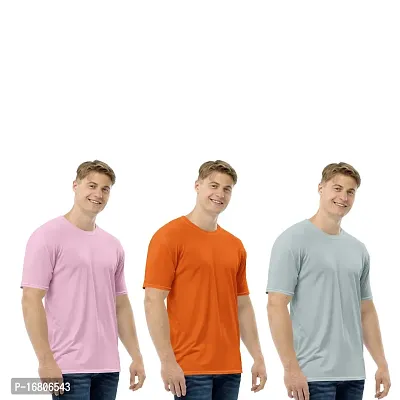 Reliable Multicoloured Polyester Blend Solid Round Neck Tees For Men