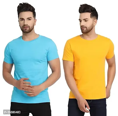 Reliable Multicoloured Polyester Blend Solid Round Neck Tees For Men-thumb0