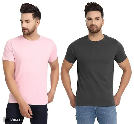 Reliable Multicoloured Polyester Blend Solid Round Neck Tees For Men