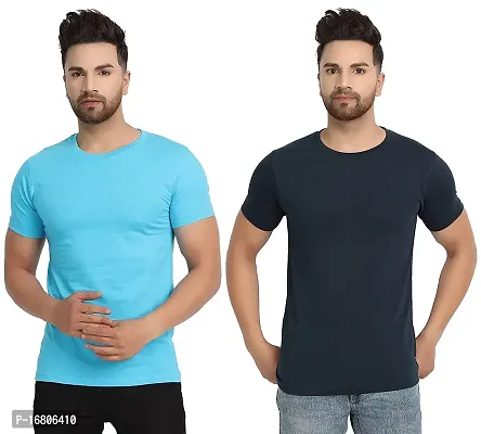 Reliable Multicoloured Polyester Blend Solid Round Neck Tees For Men