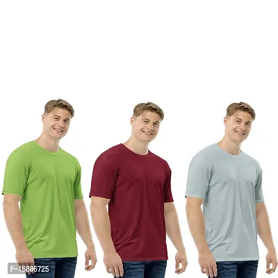 Reliable Multicoloured Polyester Blend Solid Round Neck Tees For Men