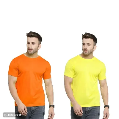 Reliable Multicoloured Polyester Blend Solid Round Neck Tees For Men-thumb0