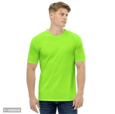 Reliable Blue Polyester Blend Solid Round Neck Tees For Men-thumb0