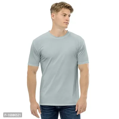 Reliable Grey Polyester Blend Solid Round Neck Tees For Men