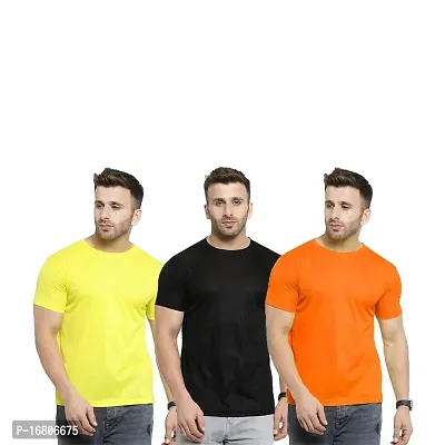 Reliable Multicoloured Polyester Blend Solid Round Neck Tees For Men