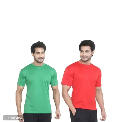 Reliable Multicoloured Polyester Blend Solid Round Neck Tees For Men