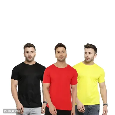 Reliable Multicoloured Polyester Blend Solid Round Neck Tees For Men-thumb0