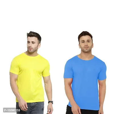 Reliable Multicoloured Polyester Blend Solid Round Neck Tees For Men