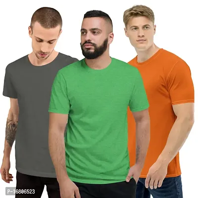 Reliable Multicoloured Polyester Blend Solid Round Neck Tees For Men