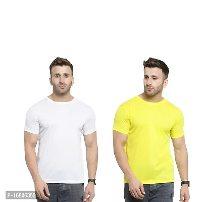 Reliable Multicoloured Polyester Blend Solid Round Neck Tees For Men