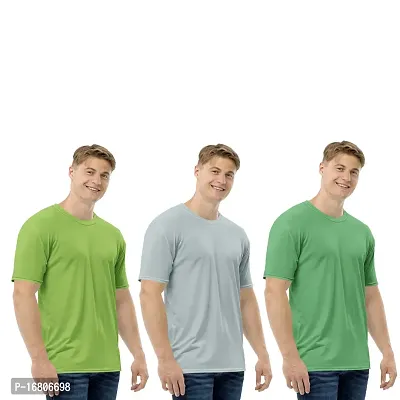 Reliable Multicoloured Polyester Blend Solid Round Neck Tees For Men-thumb0