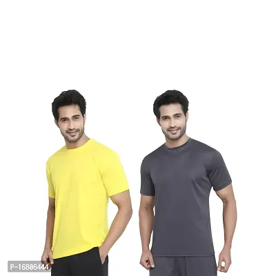 Reliable Multicoloured Polyester Blend Solid Round Neck Tees For Men