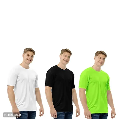 Reliable Multicoloured Polyester Blend Solid Round Neck Tees For Men